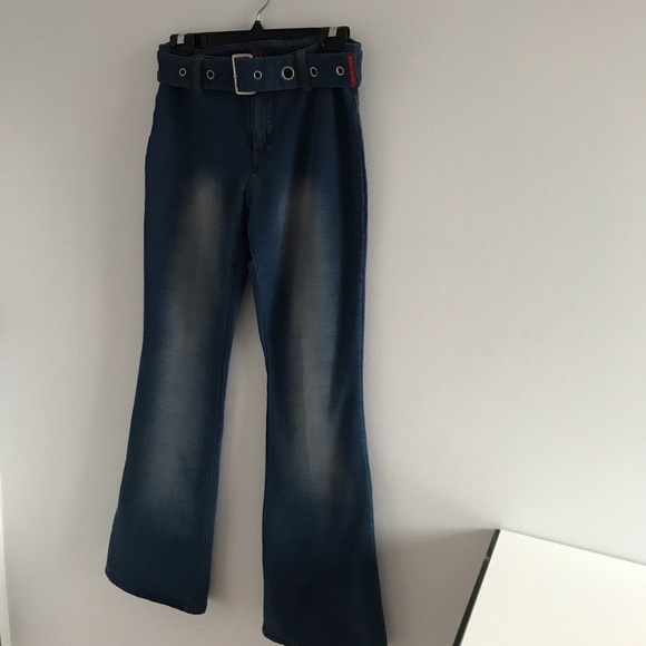 NWOT Hot Kiss Low Rise Belted Bell Bottoms Blue Jeans 90’s Y2K - Picture 3 of 16